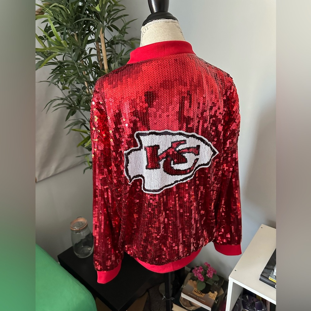 Kansas city chiefs coat size large women bling sequin glitter coat